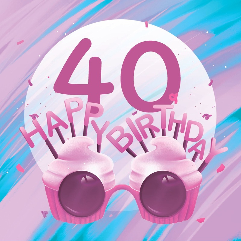 Happy 40th Birthday Cupcake Glasses Card