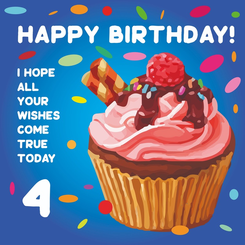 Happy 4th Birthday Cupcake Card