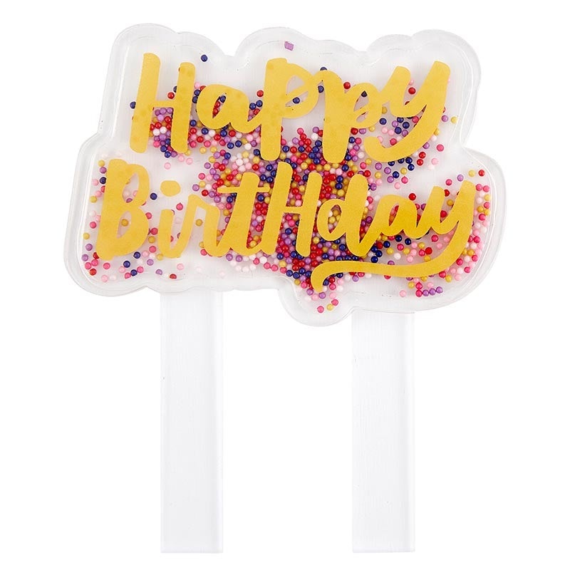 HAPPY BIRTHDAY BEAD FILLED CAKE TOPPER