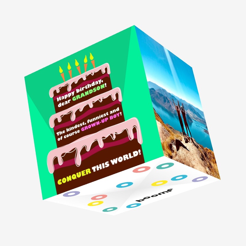 Happy Birthday Grandson Conquer This World Enormous Cake Confetti-exploding Greetings Card