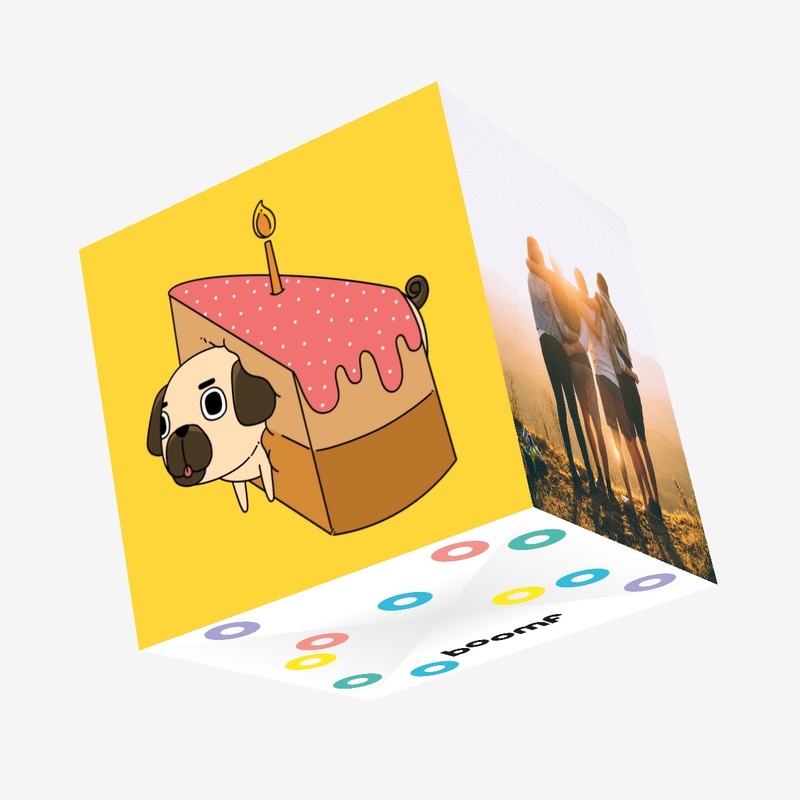 Happy Birthday Puggy Cake Confetti-exploding Greetings Card
