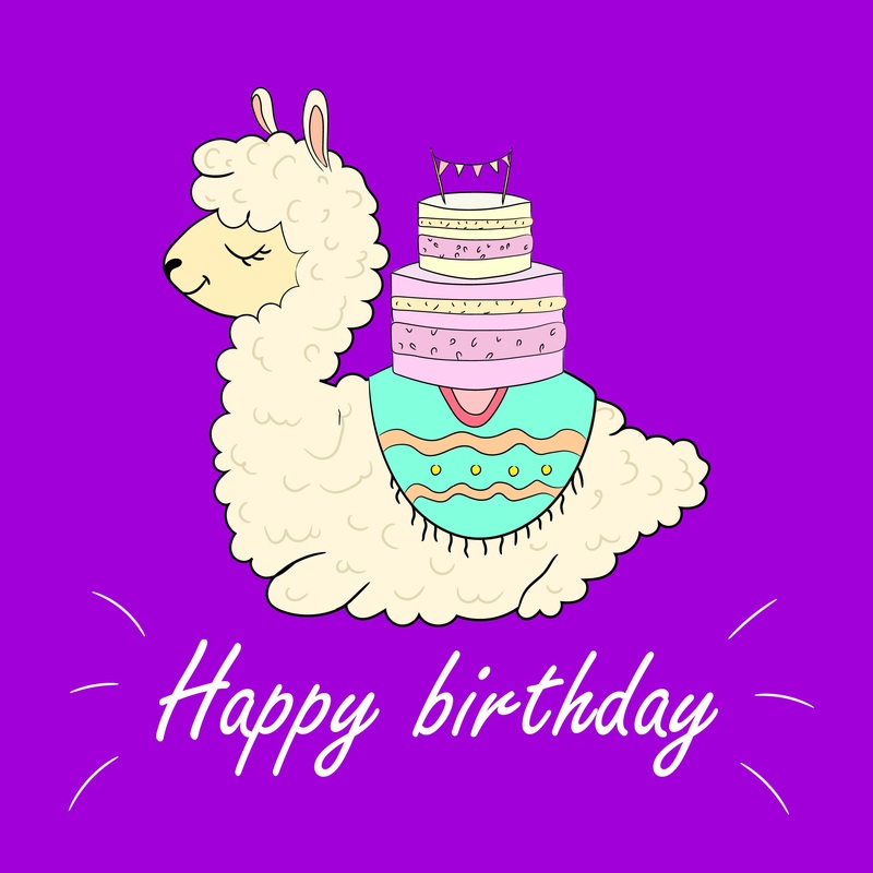 Llama With Cake Happy Birthday Card
