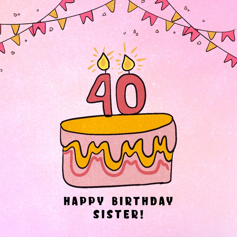 Pink Cake Happy 40th Birthday Sister