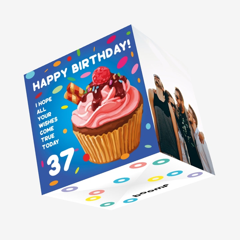 Sweet Cupcake Happy 37th Birthday Confetti-exploding Greetings Card
