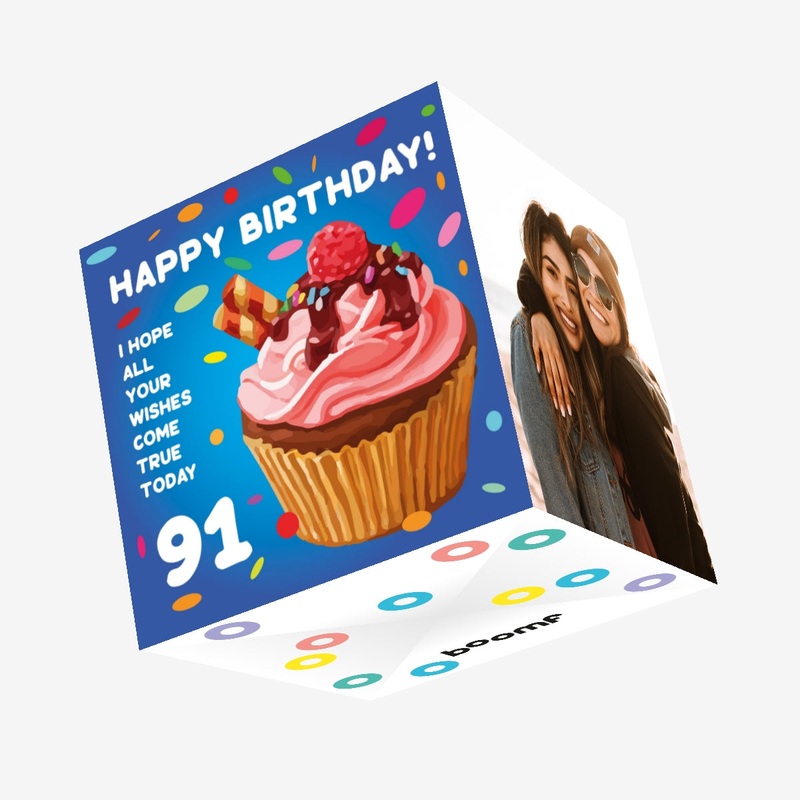 Sweet Cupcake Happy 91st Birthday Confetti-exploding Greetings Card
