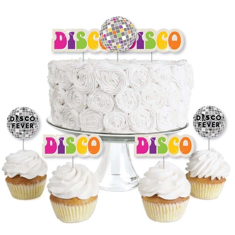 70's Disco - Dessert Cupcake Toppers - 1970s Disco Fever Party Clear Treat Picks - Set of 24