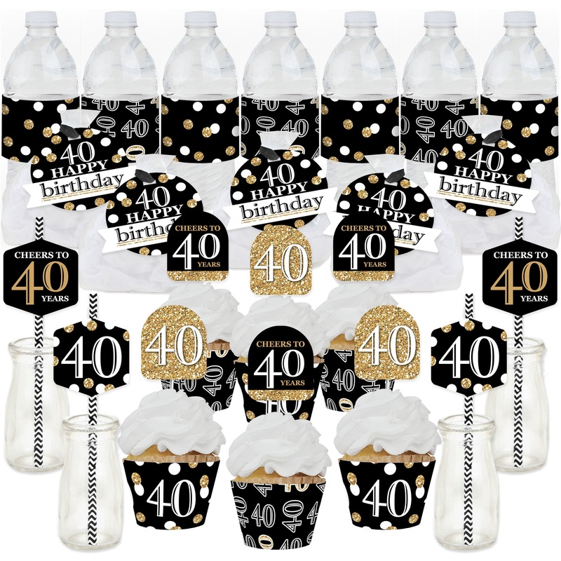 Adult 40th Birthday - Gold - Birthday Party Favors and Cupcake Kit - Fabulous Favor Party Pack - 100 Pieces
