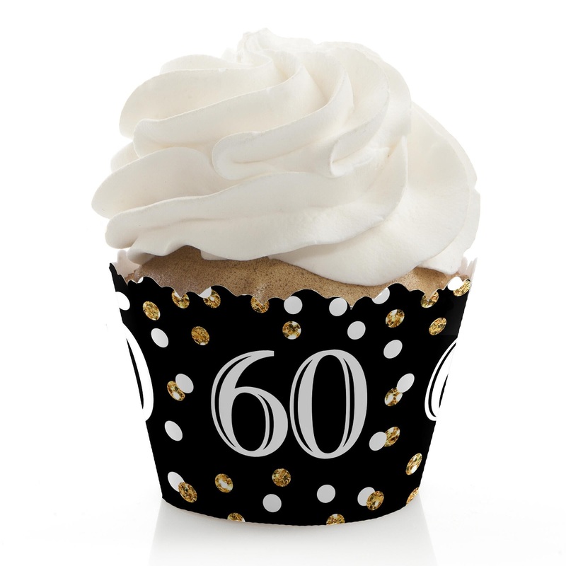 Adult 60th Birthday - Gold - Birthday Decorations - Party Cupcake Wrappers - Set of 12
