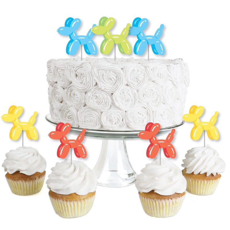 Balloon Animals - Dessert Cupcake Toppers - Happy Birthday Party Clear Treat Picks - Set of 24