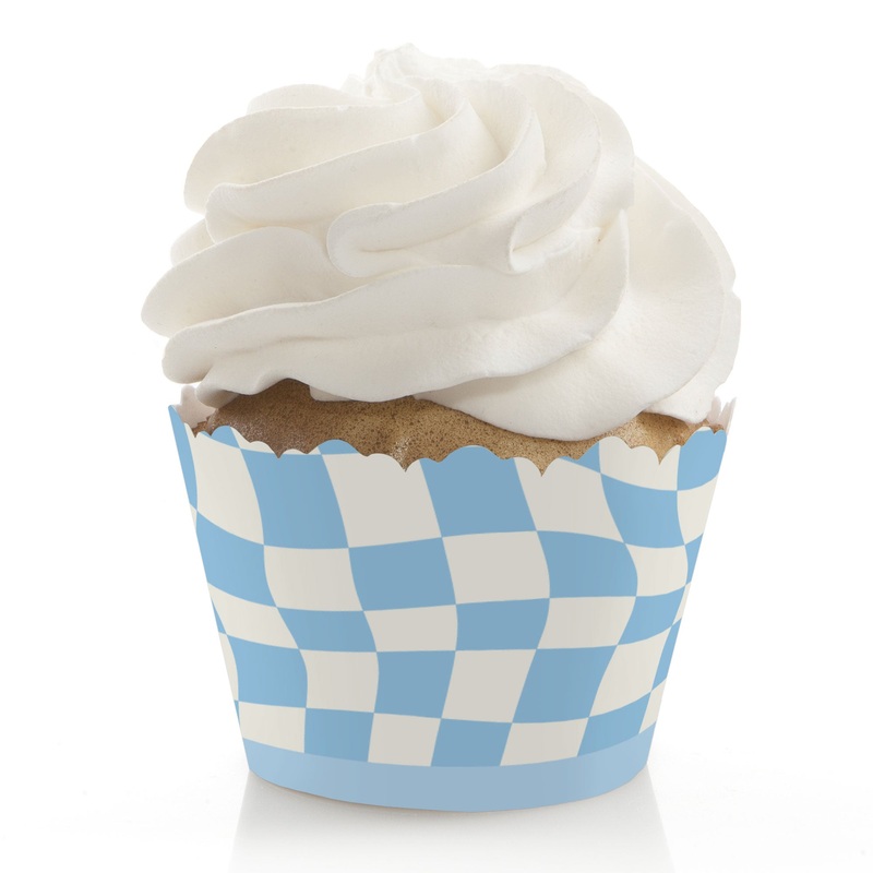 Blue Checkered Cupcake Wrappers - 12 Ct