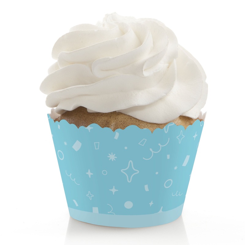 Blue Confetti Stars - Simple Party Decorations - Party Cupcake Wrappers - Set of 12