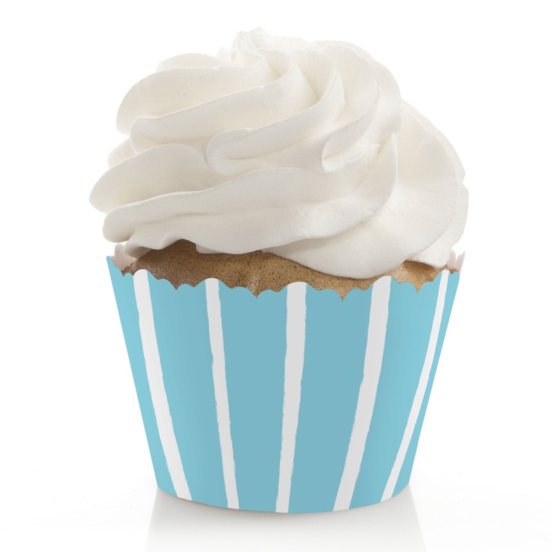 Blue Stripes - Simple Party Decorations - Party Cupcake Wrappers - Set of 12