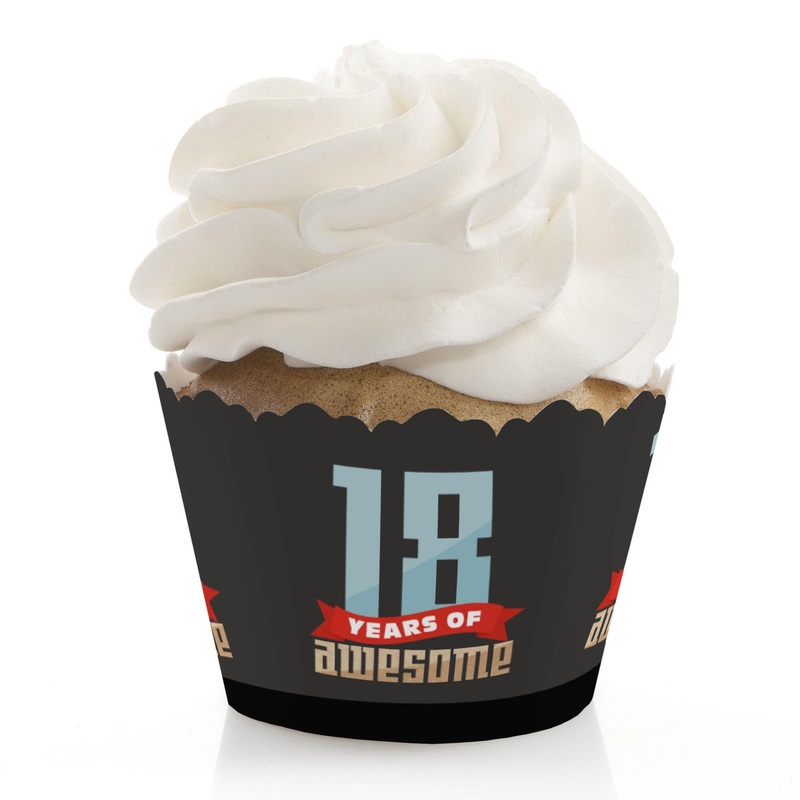 Boy 18th Birthday - Eighteenth Birthday Party Decorations - Party Cupcake Wrappers - Set of 12