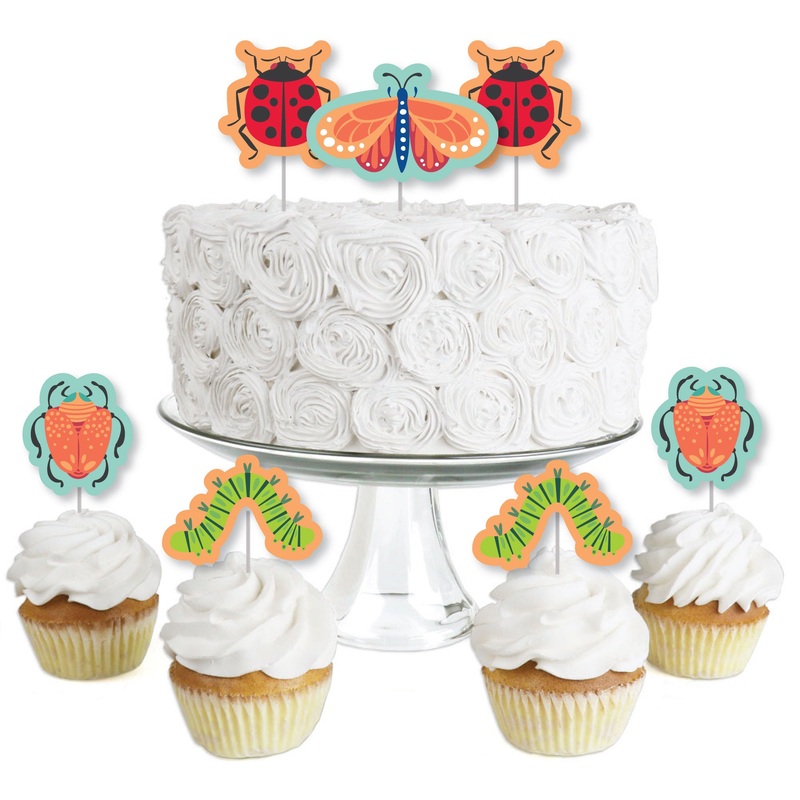 Buggin' Out - Dessert Cupcake Toppers - Bugs Birthday Party Clear Treat Picks - Set of 24