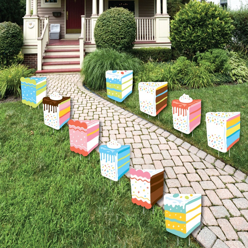Cake Time - Lawn Decorations - Outdoor Happy Birthday Party Yard Decorations - 10 Piece