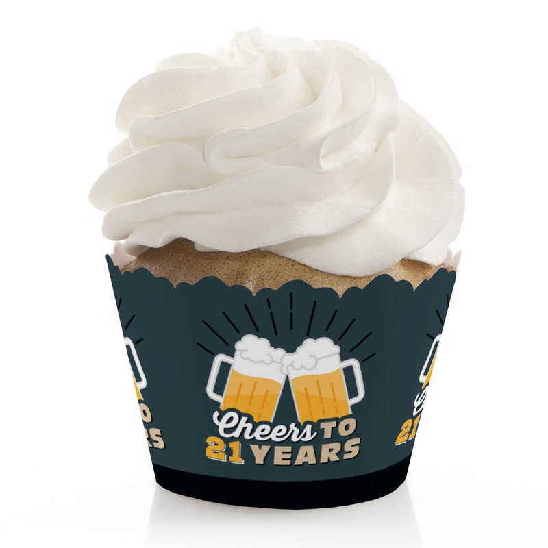 Cheers and Beers to 21 Years - 21st Birthday Party Decorations - Party Cupcake Wrappers - Set of 12