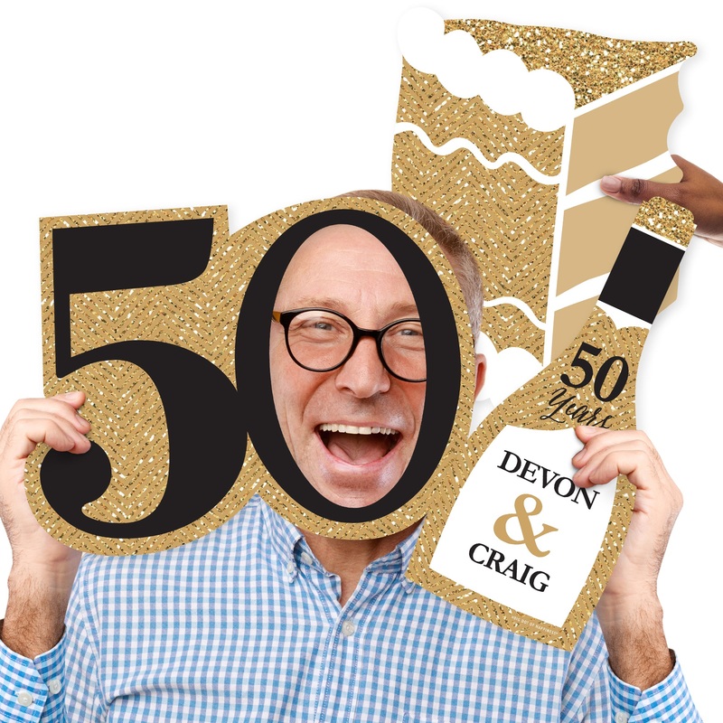 Custom We Still Do - 50th Wedding Anniversary - Cake, Champagne Bottle and 50 Shape Decorations - Anniversary Party Large Photo Props - 3 Pc