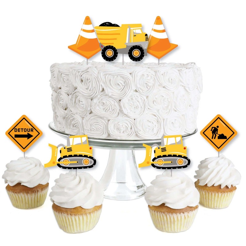 Dig It - Construction Party Zone - Dessert Cupcake Toppers - Baby Shower or Birthday Party Clear Treat Picks - Set of 24