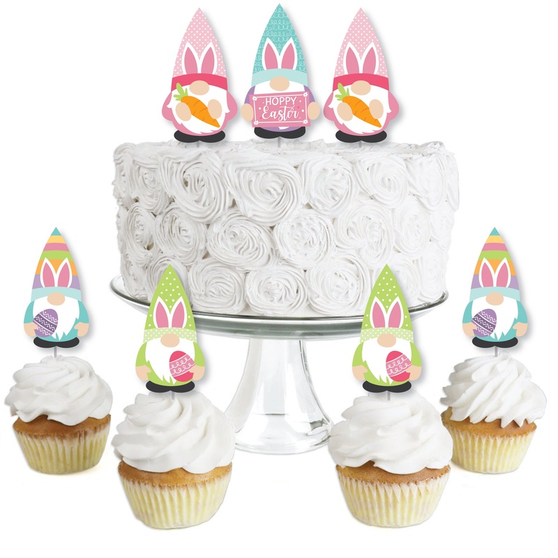 Easter Gnomes - Dessert Cupcake Toppers - Spring Bunny Party Clear Treat Picks - Set of 24