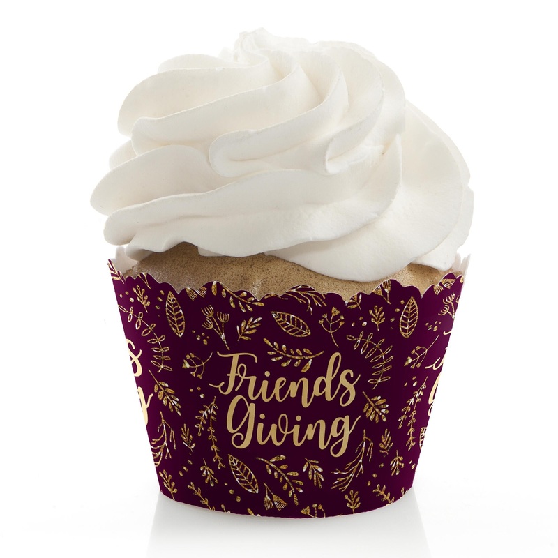 Elegant Thankful for Friends - Friendsgiving Party Decorations - Party Cupcake Wrappers - Set of 12