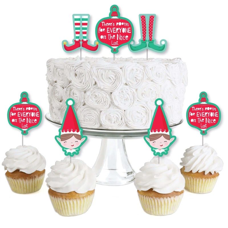 Elf Squad - Dessert Cupcake Toppers - Kids Elf Christmas and Birthday Party Clear Treat Picks - Set of 24