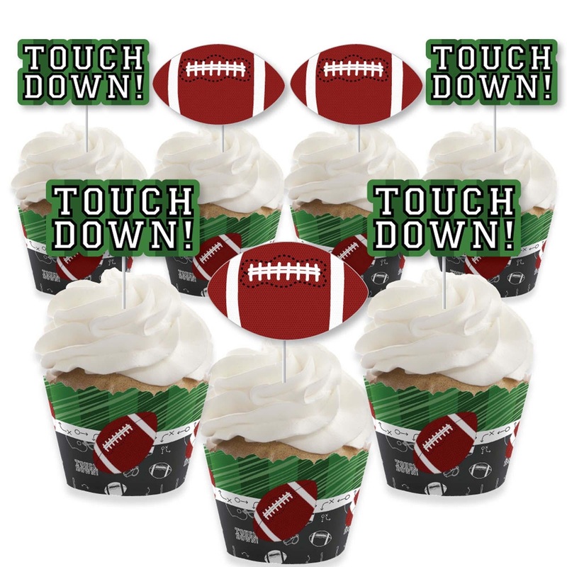End Zone - Football - Cupcake Decorations - Baby Shower or Birthday Party Cupcake Wrappers and Treat Picks Kit - Set of 24