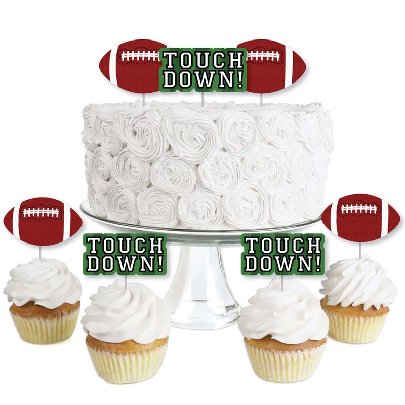 End Zone - Football - Dessert Cupcake Toppers - Baby Shower or Birthday Party Clear Treat Picks - Set of 24