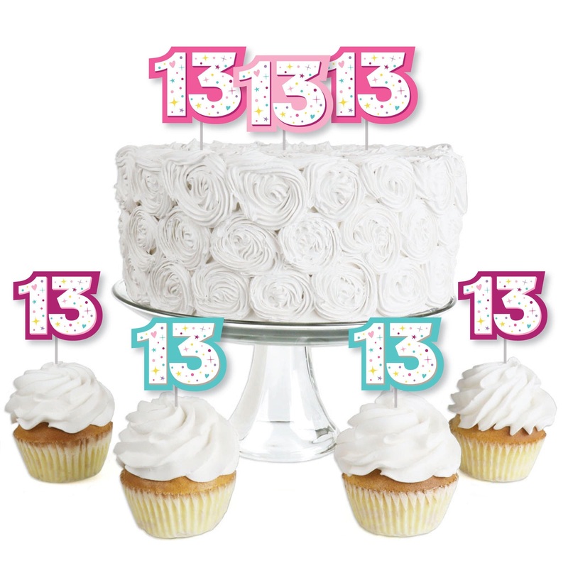 Girl 13th Birthday - Dessert Cupcake Toppers - Official Teenager Birthday Party Clear Treat Picks - Set of 24