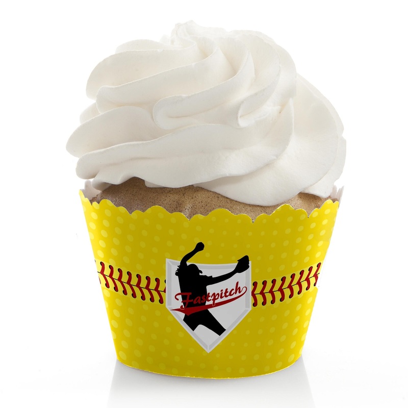 Grand Slam - Fastpitch Softball - Baby Shower or Birthday Decorations - Party Cupcake Wrappers - Set of 12