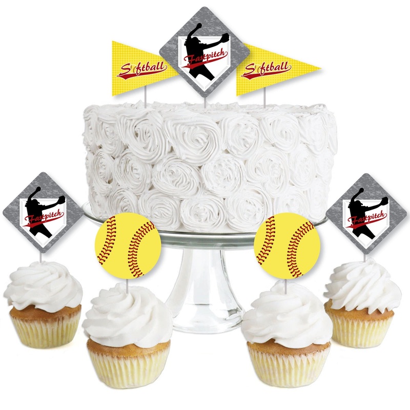 Grand Slam - Fastpitch Softball - Dessert Cupcake Toppers - Birthday Party or Baby Shower Clear Treat Picks - Set of 24