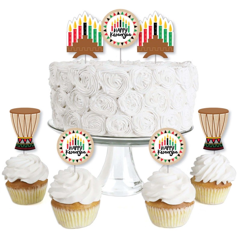 Happy Kwanzaa - Dessert Cupcake Toppers - African Heritage Holiday Clear Treat Picks - Set of 24