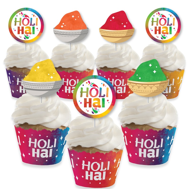 Holi Hai - Cupcake Decoration - Festival of Colors Party Cupcake Wrappers and Treat Picks Kit - Set of 24