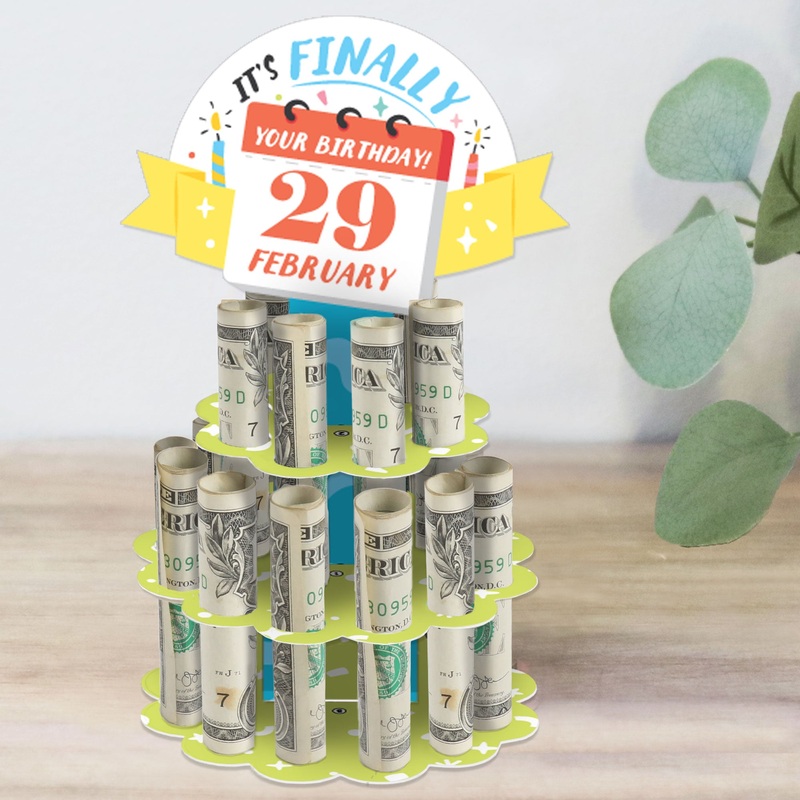 It's Finally Your Birthday - DIY Leap Year Birthday Party Money Holder Gift - Cash Cake