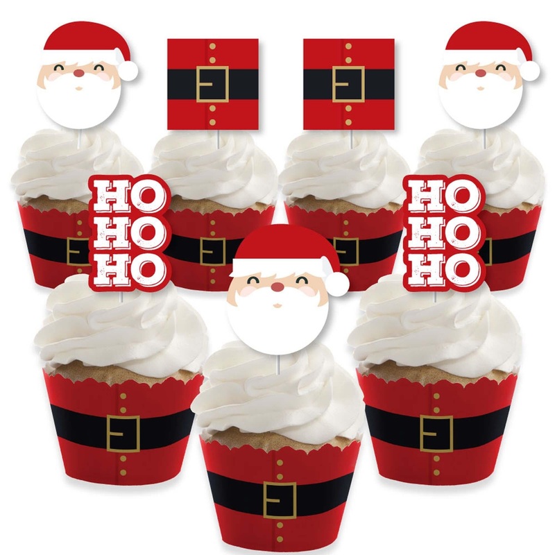 Jolly Santa Claus - Cupcake Decoration - Christmas Party Cupcake Wrappers and Treat Picks Kit - Set of 24