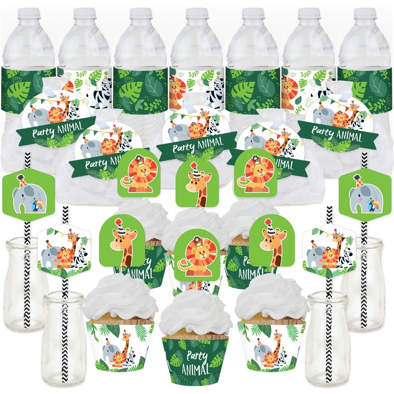 Jungle Party Animals - Safari Zoo Animal Birthday Party or Baby Shower Favors and Cupcake Kit - Fabulous Favor Party Pack - 100 Pieces