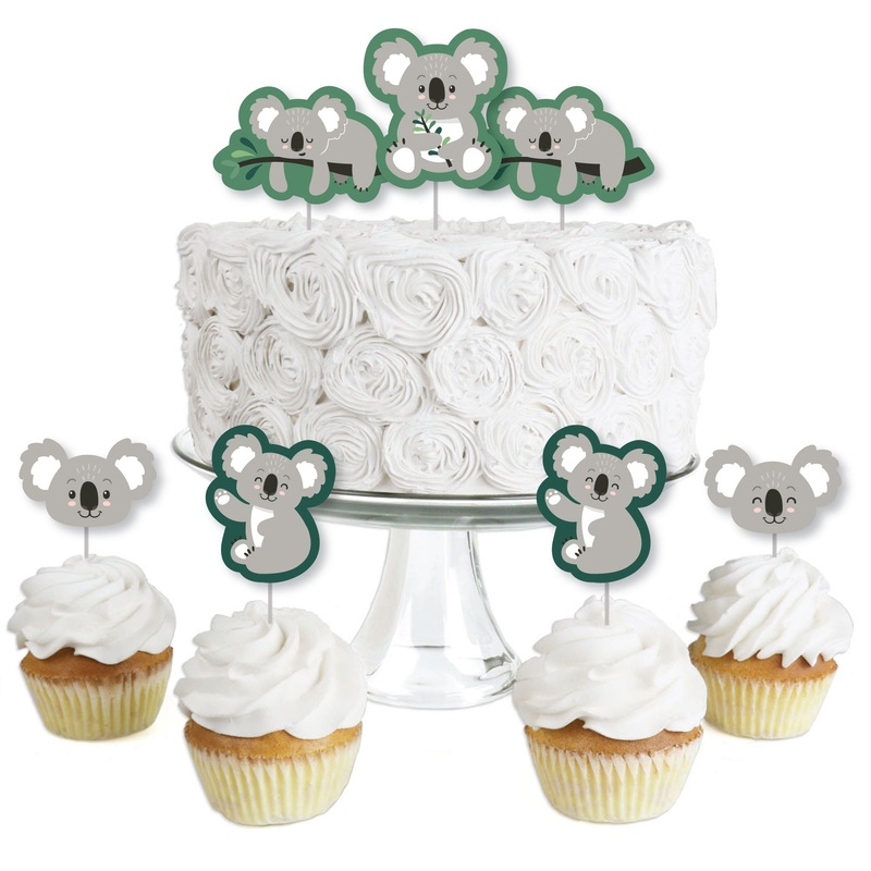 Koala Cutie - Dessert Cupcake Toppers - Bear Birthday Party and Baby Shower Clear Treat Picks - Set of 24