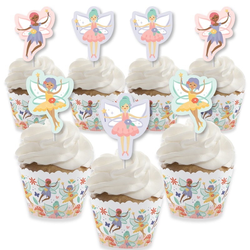 Let's Be Fairies - Cupcake Decoration - Fairy Garden Birthday Party Cupcake Wrappers and Treat Picks Kit - Set of 24