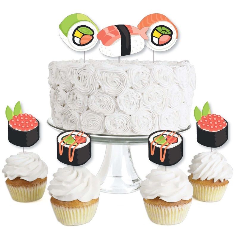 Let's Roll - Sushi - Dessert Cupcake Toppers - Japanese Party Clear Treat Picks - Set of 24