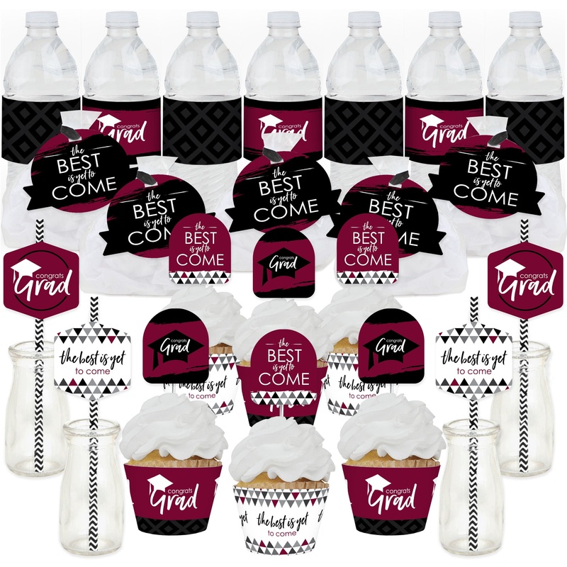 Maroon Grad - Best is Yet to Come - Burgundy Graduation Party Favors and Cupcake Kit - Fabulous Favor Party Pack - 100 Pieces