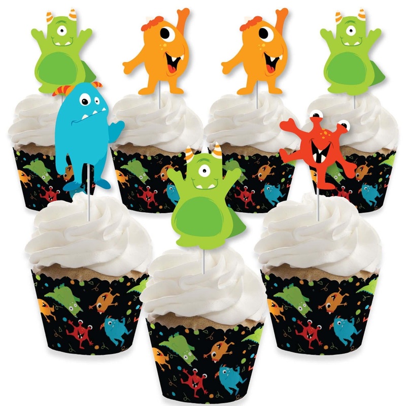 Monster Bash - Cupcake Decorations - Little Monster Birthday Party or Baby Shower Cupcake Wrappers and Treat Picks Kit - Set of 24