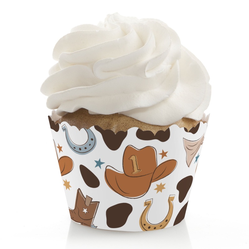 My First Rodeo - Little Cowboy 1st Birthday Party Decorations - Party Cupcake Wrappers - Set of 12