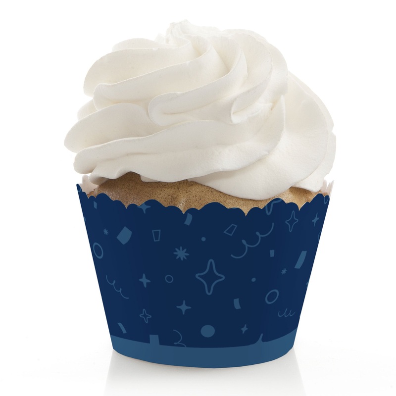 Navy Confetti Stars - Simple Party Decorations - Party Cupcake Wrappers - Set of 12