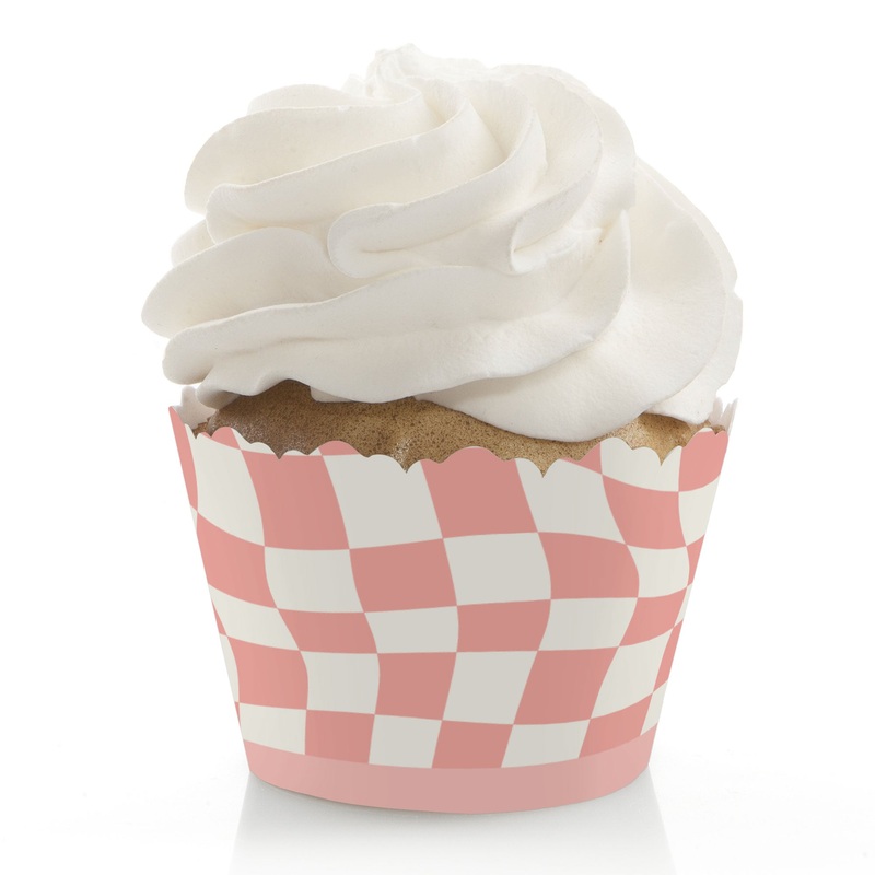 Pink Checkered Cupcake Wrappers - 12 Ct