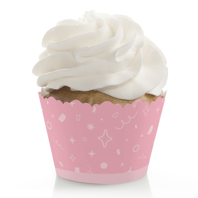 Pink Confetti Stars - Simple Party Decorations - Party Cupcake Wrappers - Set of 12