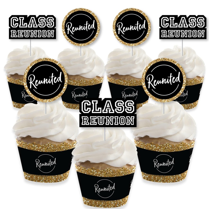Reunited - Cupcake Decoration - School Class Reunion Party Cupcake Wrappers and Treat Picks Kit - Set of 24