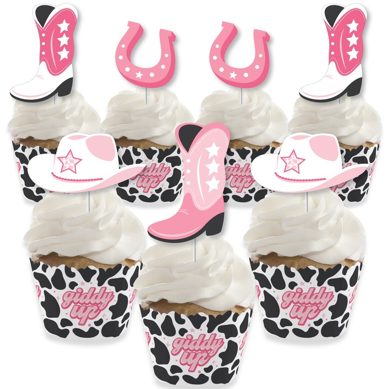 Rodeo Cowgirl - Cupcake Decoration - Pink Western Party Cupcake Wrappers and Treat Picks Kit - Set of 24