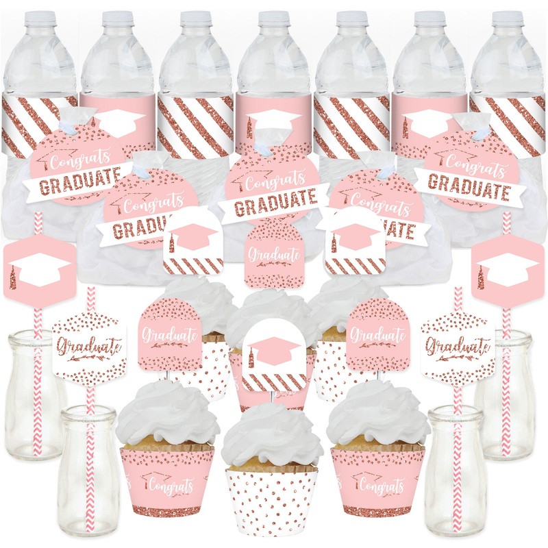 Rose Gold Grad - Graduation Party Favors and Cupcake Kit - Fabulous Favor Party Pack - 100 Pieces