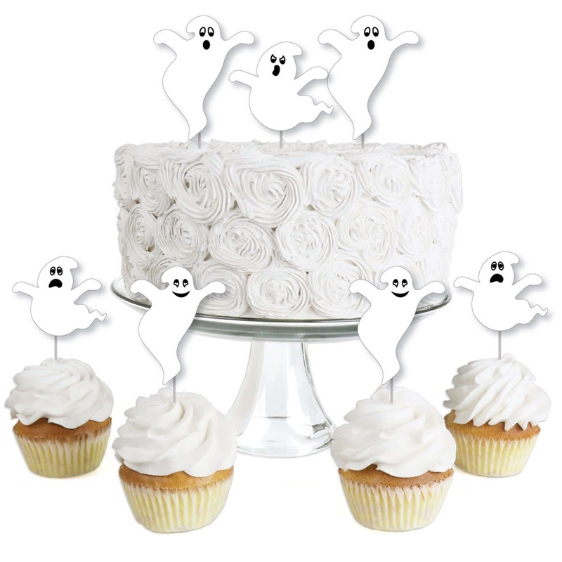 Spooky Ghost - Dessert Cupcake Toppers - Halloween Party Clear Treat Picks - Set of 24