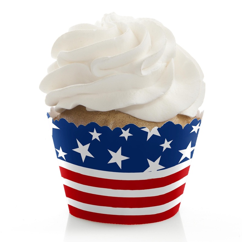 Stars & Stripes - Memorial Day, 4th of July and Labor Day USA Patriotic Party Decorations - Party Cupcake Wrappers - Set of 12