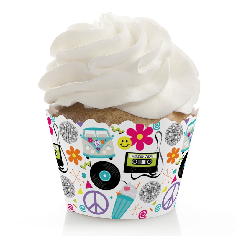 Through the Decades - 50s, 60s, 70s, 80s, and 90s Party Decorations - Party Cupcake Wrappers - Set of 12